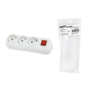 Колодка розеточная 3 гнезда 2П+3 c выключателем 16А 250В белая серии «Народная»