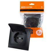 Розетка 2П+З 16А 250В IP44 с крышкой графит «Лама» TDM