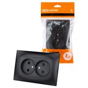 Розетка двойная 2П 10А 250В с защ. шт. графит «Лама» TDM