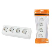 Розетка 4-х местная горизонтальная 2П+3 открытой установки IP20 16A белая «Ладога» TDM