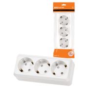 Розетка 3-х местная горизонтальная 2П+3 открытой установки IP20 16A с з/ш белая «Ладога» TDM