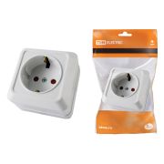 Розетка 2П+З открытой установки с з/ш IP20 16А, белая «Ладога» TDM