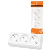 Розетка 3-х местная горизонтальная 2П открытой установки IP20 10A с з/ш белая «Ладога» TDM
