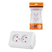 Розетка угловая двойная 2П открытой установки с з/ш IP20 250В 10А белая «Ладога» TDM