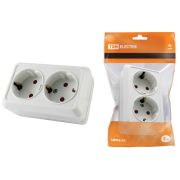 Розетка двойная 2П+З открытой установки с з/ш IP20 16А, белая «Ладога» TDM