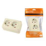 Розетка двойная 2П+З открытой установки с з/ш IP20 16А, слоновая кость «Ладога» TDM