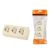 Розетка 3-х местная горизонтальная 2П+3 открытой установки IP20 16A с з/ш сл. кость «Ладога» TDM