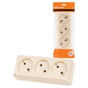 Розетка 3-х местная горизонтальная 2П открытой установки IP20 10A сл. кость «Ладога» TDM