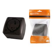 Розетка 2П+3 открытой установки IP54 16А с прозрачной крышкой шоколад «Селигер» TDM