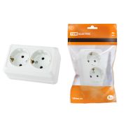 Розетка двойная 2П+3 открытой установки IP20 16А 250В (керамика) белая «Ладога» TDM