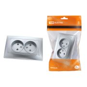 Розетка двойная 2П 10А 250В с защ. шт. серебр. металлик «Лама» TDM