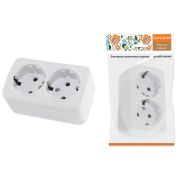 Розетка двойная 2П+3 открытой установки IP20 16А, белая «Дача» Народная