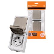 Блок (вертикальный) выключатель 1-кл. + розетка 2П+З с з/ш БКВР IP54 серый «Вуокса» TDM