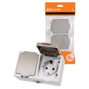 Розетка двойная 2П+З (горизонтальная) открытой установки IP54 16А серая «Вуокса» TDM