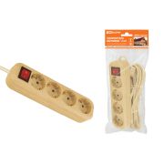 Удлинитель бытовой  У04В выключатель, 4 гнезда, 5метров,2П+3, ПВС 3х1мм2 «Эко» (сосна) 16А/250В TDM