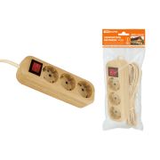 Удлинитель бытовой  У03В выключатель, 3 гнезда, 3метра,2П+3, ПВС 3х1мм2 «Эко» (сосна) 16А/250В TDM