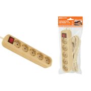 Удлинитель бытовой  У05В выключатель, 5 гнезд, 5метров,2П+3, ПВС 3х1мм2 «Эко» (сосна) 16А/250В TDM