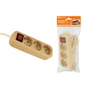 Удлинитель бытовой  У03В выключатель, 3 гнезда, 5метров,2П+3, ПВС 3х1мм2 «Эко» (сосна) 16А/250В TDM