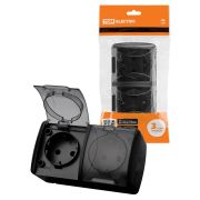 Розетка двойная 2П+3 открытой установки IP54 16А с прозрачной крышкой графит «Селигер» TDM