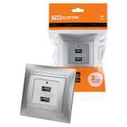 Розетка 2USB порт 2,1А 5В металлик «Лама» TDM