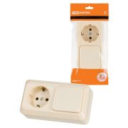 Блок комбинированный выкл. 1-кл. 10А + розетка 2П+З 16А 250В БКВР IP20 сл. кость «Ладога» TDM