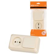 Блок комбинированный выкл. 1-кл. 10А + розетка 2П 10А 250В БКВР IP20 сл. кость «Ладога» TDM