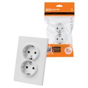 Розетка двойная 2П+З 16А 250В с защ. шт. белая «Сенеж» TDM