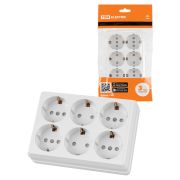 Розетка шестиместная 2П+3 открытой установки IP20 16A с защитными шторками белая «Ладога» TDM