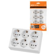 Розетка шестиместная 2П+3 открытой установки IP20 16A белая «Ладога» TDM