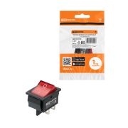 Выключатель клавишный KCD4-201N 250В AC/DC, 2P, 16А, (4с), ON-OFF, черный корпус, красная клавиша с LED подсветкой TDM