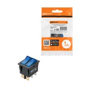 Выключатель двухклавишный KCD3-221N 250В AC/DC, 1P, 15А, (6с), ON-OFF, черный корпус, две синие клавиши с LED подсветкой TDM