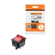 Выключатель клавишный KCD4-201N 250В AC/DC, 2P, 20А, (4с), ON-OFF, черный корпус, красная клавиша с LED подсветкой TDM