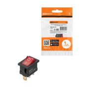 Выключатель клавишный KCD1-101N 12В AC/DC, 1P, 15А, (3с), ON-OFF, черный корпус, красная клавиша с LED подсветкой, Mini TDM