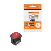 Выключатель клавишный круглый KCD11-101 250В AC/DC, 1P, 3А, (2с), ON-OFF, черный корпус, красная клавиша, Micro TDM