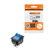 Выключатель клавишный KCD4-202N 250В AC/DC, 2P, 15А, (6с), ON-ON, черный корпус, синяя клавиша с LED подсветкой TDM